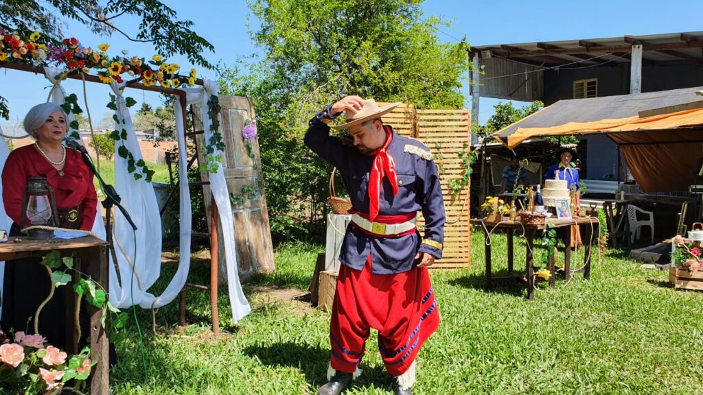 Paranaense e carioca, apaixonados por Alegrete, casam pilchados e à moda antiga