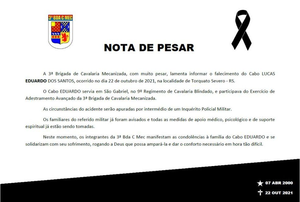 Cabo do Exército morre durante atividade em Dom Pedrito