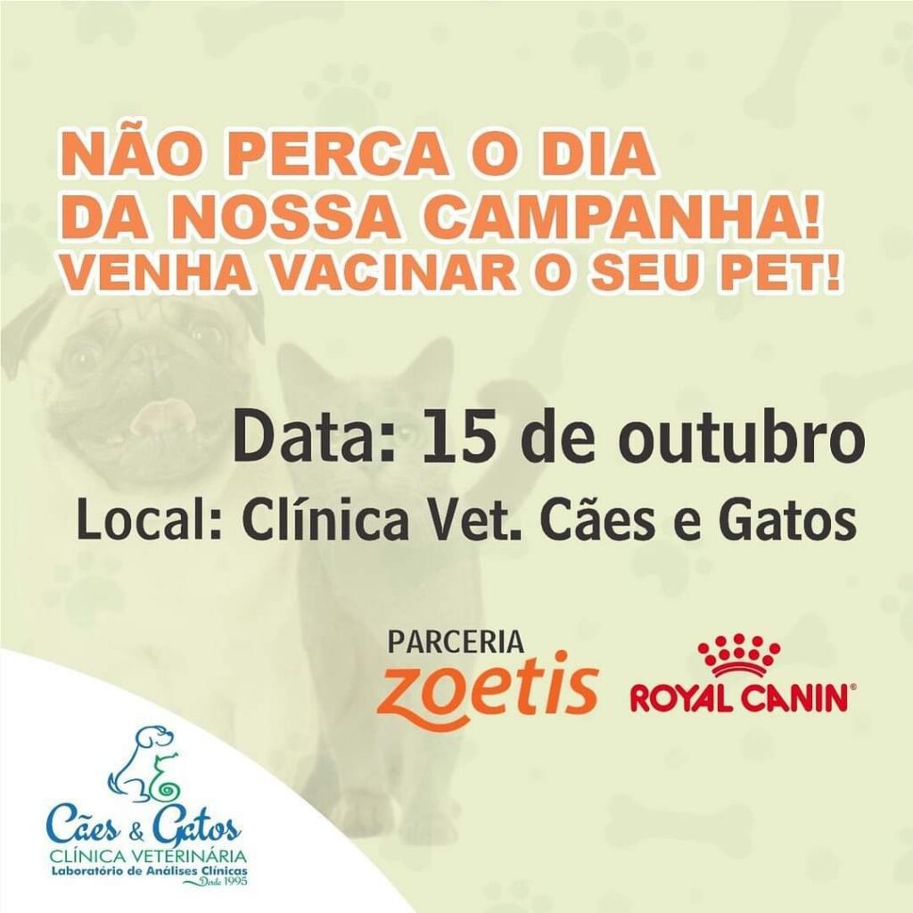 Participe da campanha de vacinação na Clínica Veterinária Cães e Gatos