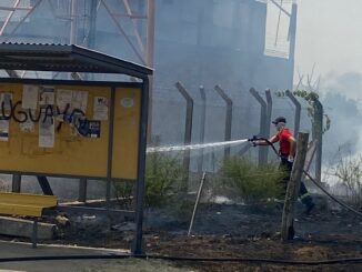 Bombeiros combatem incêndio, em vegetação, na Zona Leste