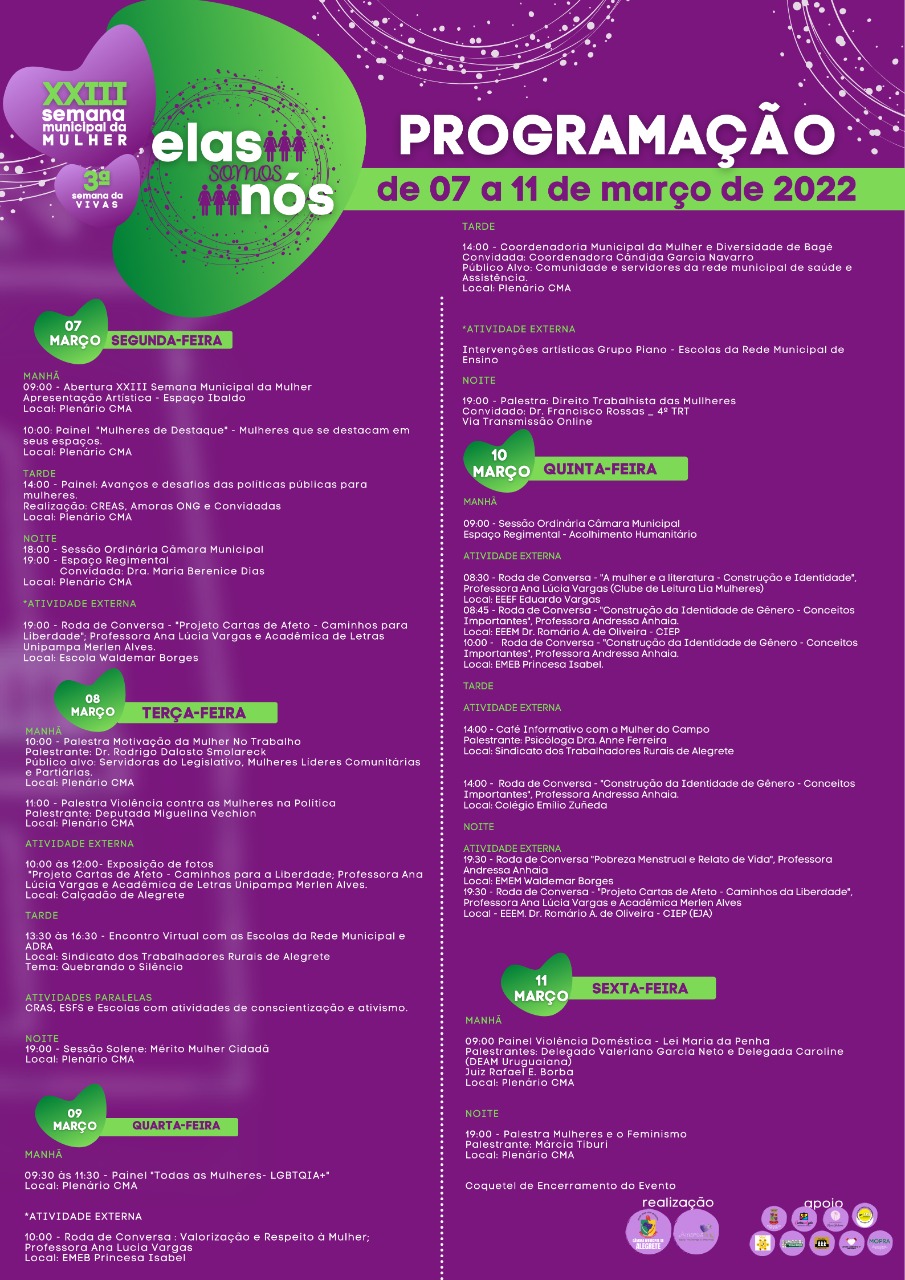 Programação completa da Semana Da Mulher