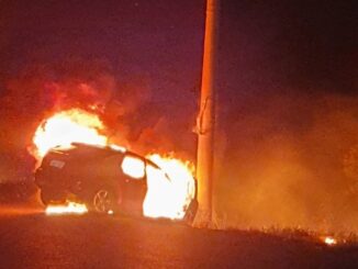Carro bate em poste, pega fogo, e motorista morre na Estrada do Mar