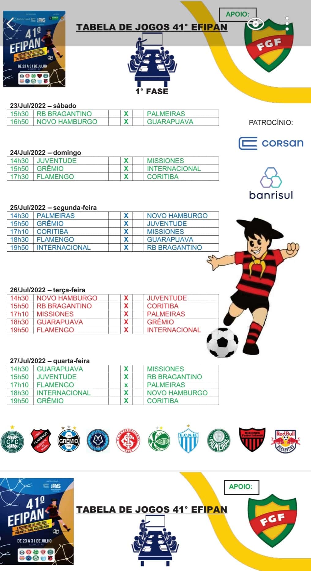 Tabela dos jogos do EFIPAN