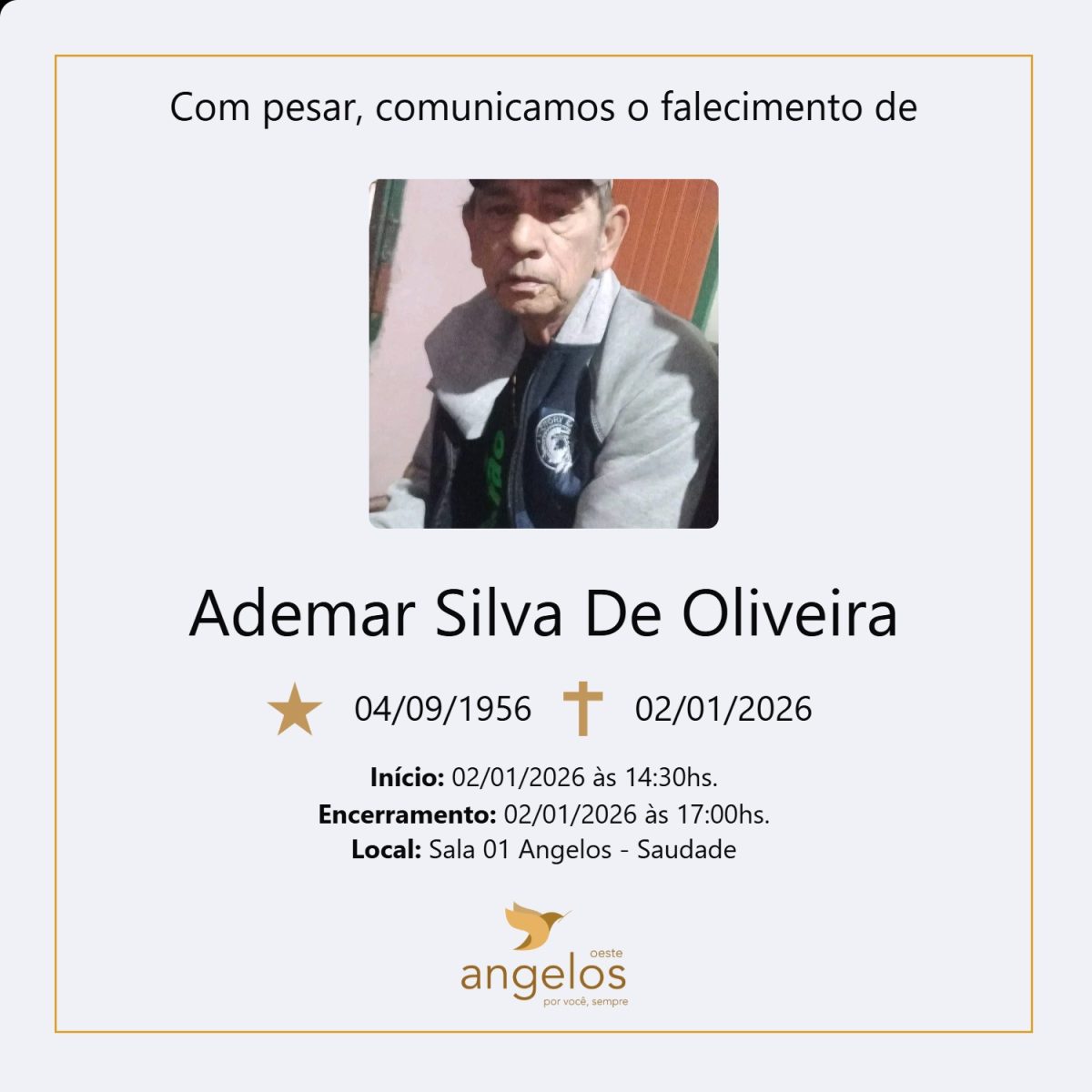 Obituário: Ademar Silva de Oliveira - 69 anos - 02/01/2026